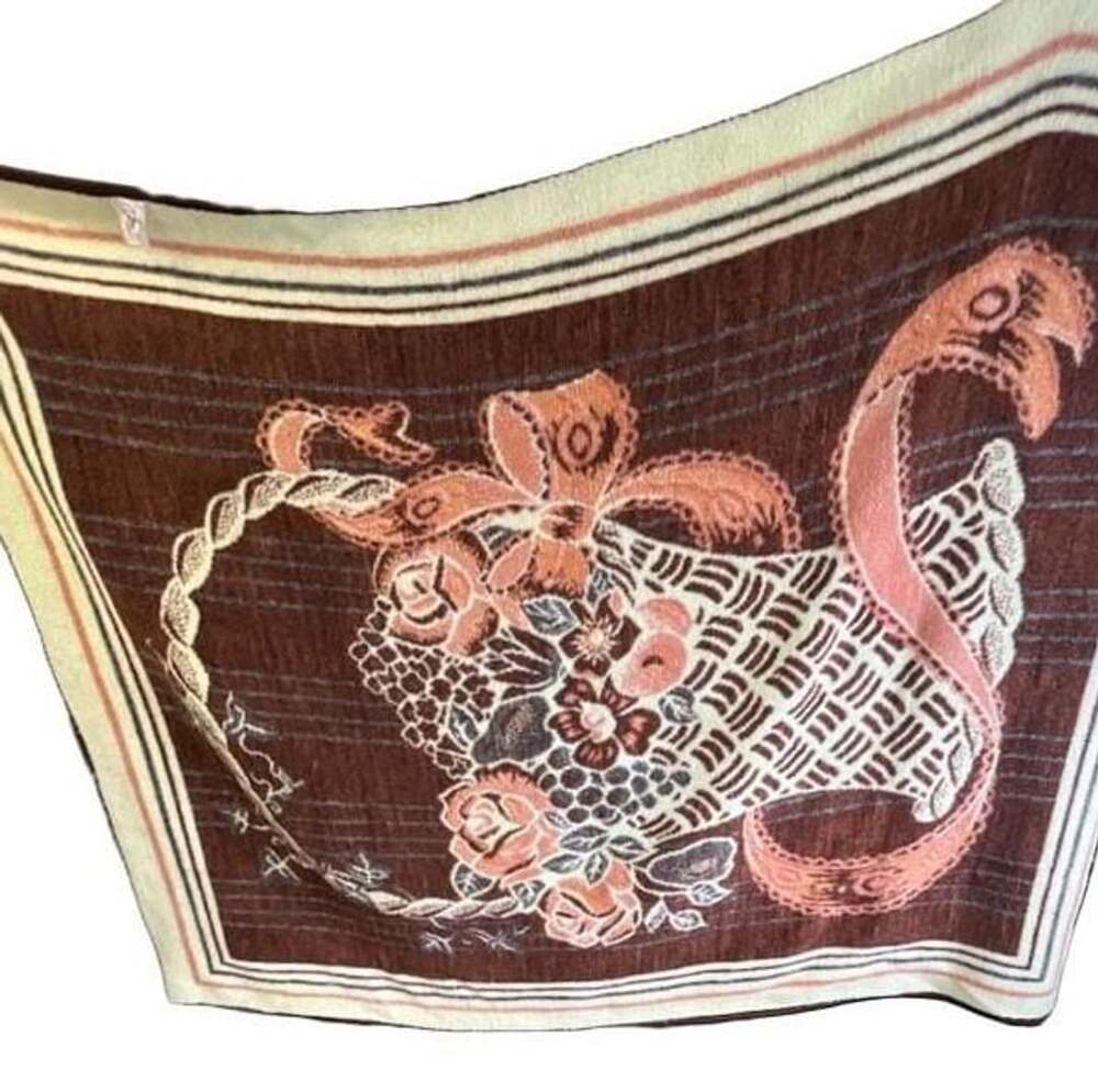 San Marcos Vintage Floral Acrylic Blanket Brown Pink 55 in x 52 in Approx